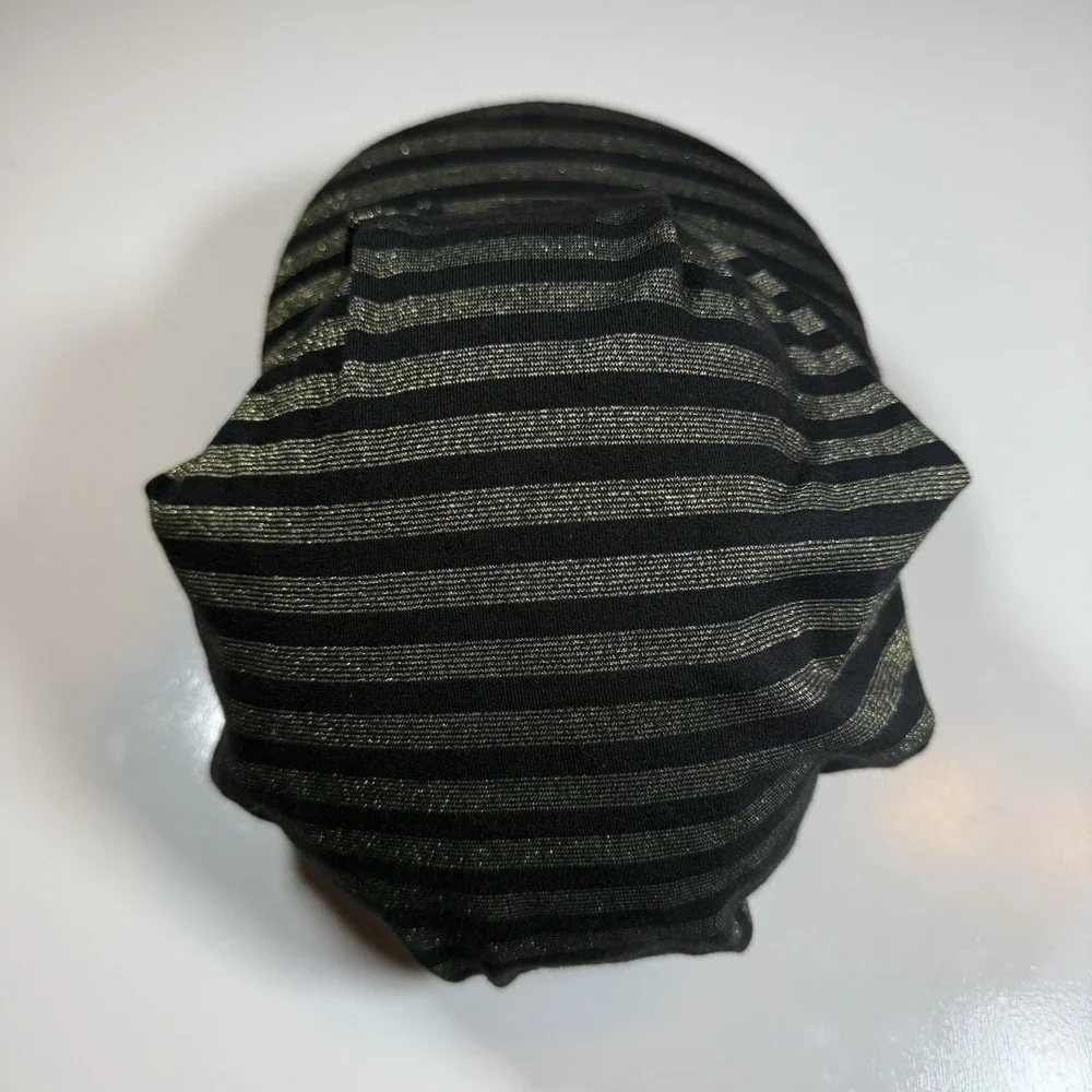 Scala Pronto Black Metallic Shimmer Stripe Breton Cap Side Bow Baker Boy Hat